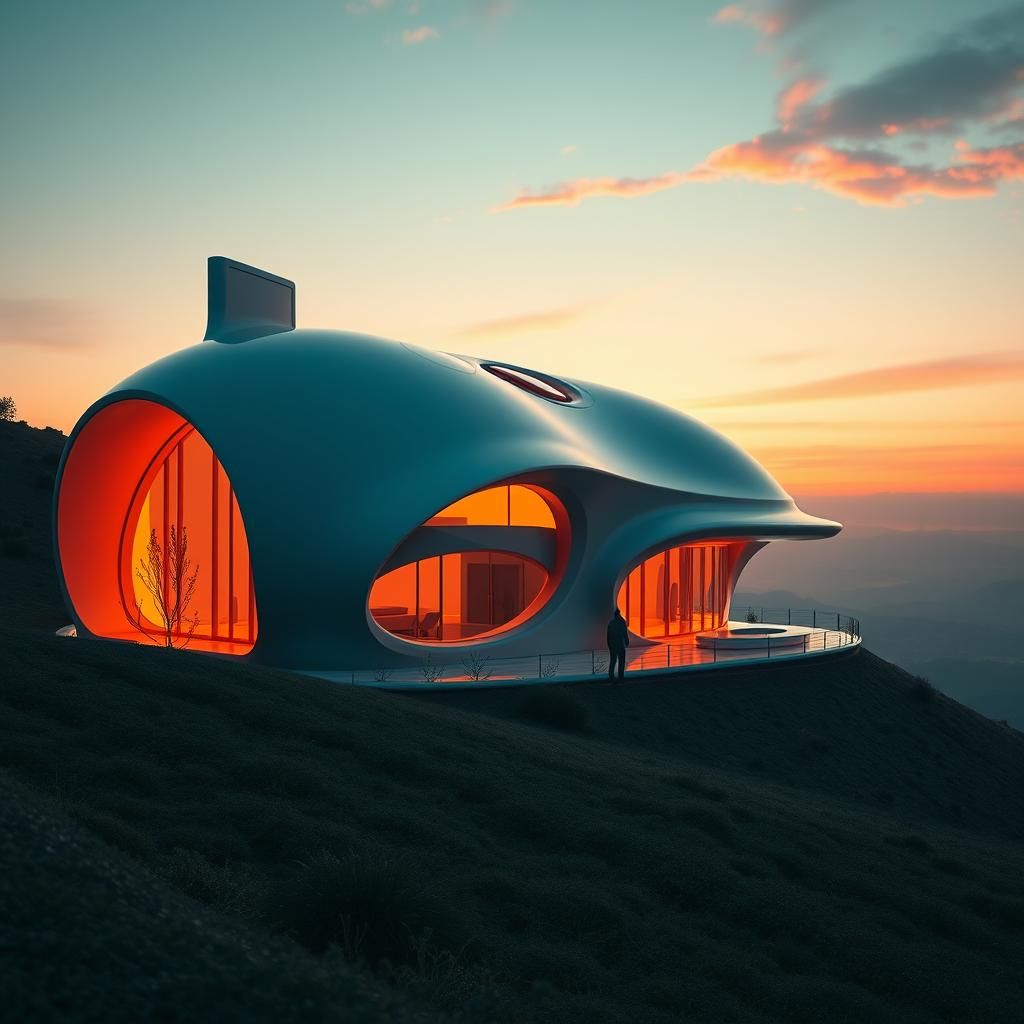 Futuristic House with Orange and Teal Accents