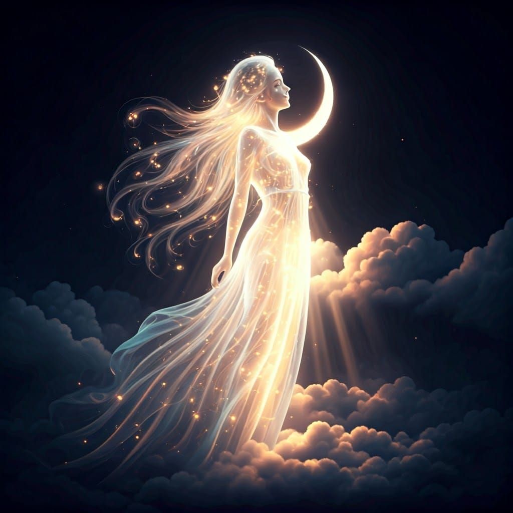 Divine Goddess of Light in Whimsical Cloudscape