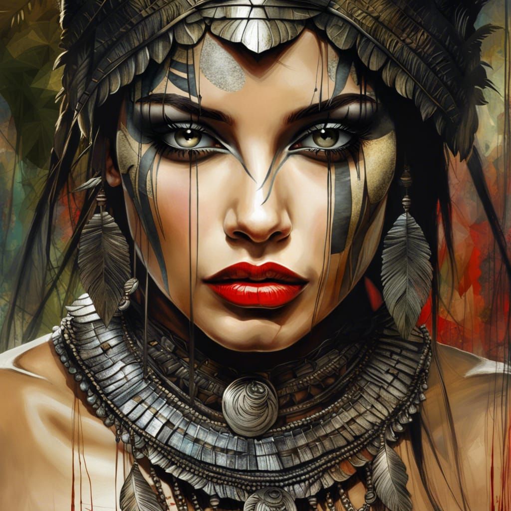 Monochrome Amazonian Warrior: Detailed Portrait