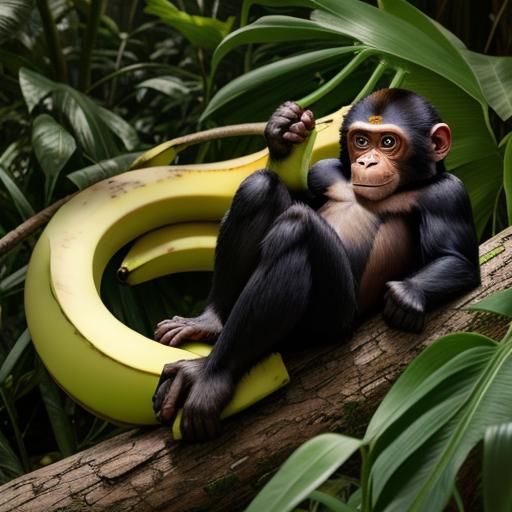 A Charming Monkey Relaxes on a Yellow Banana