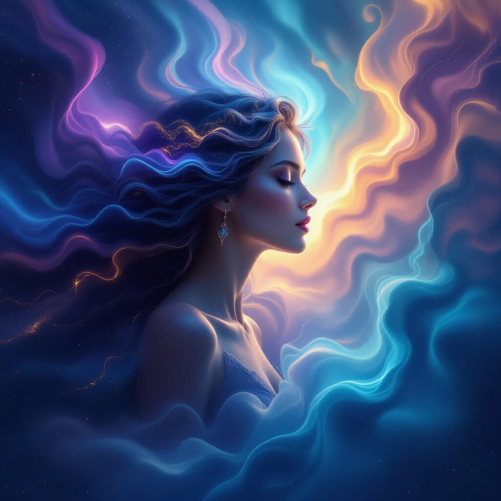 Celestial Woman Warrior Angel in Cosmic Nebula