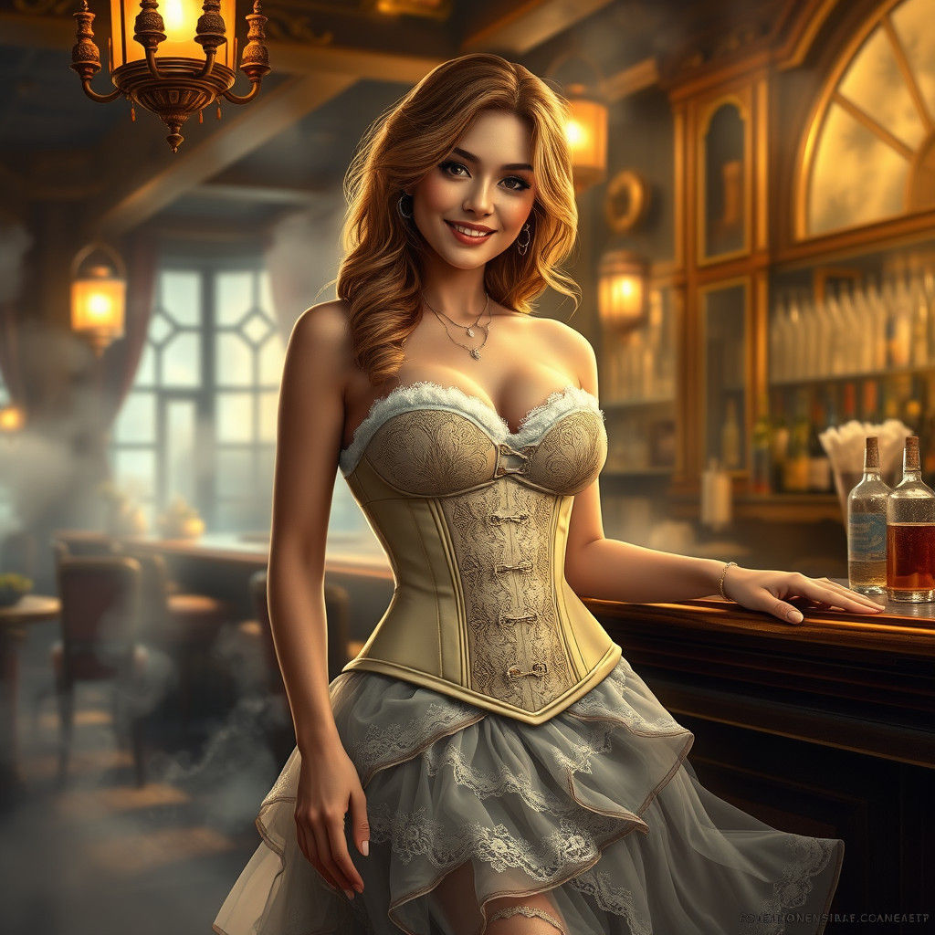 Fantasy Barmaid in Ethereal, Hyperdetailed Digital Painting