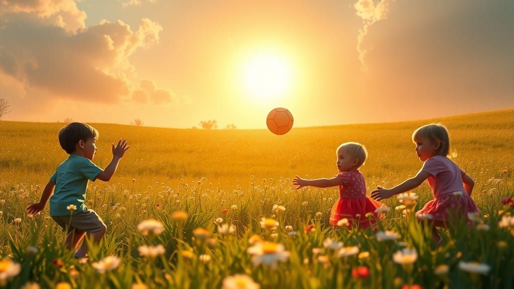 Children at Play in a Vibrant Meadow