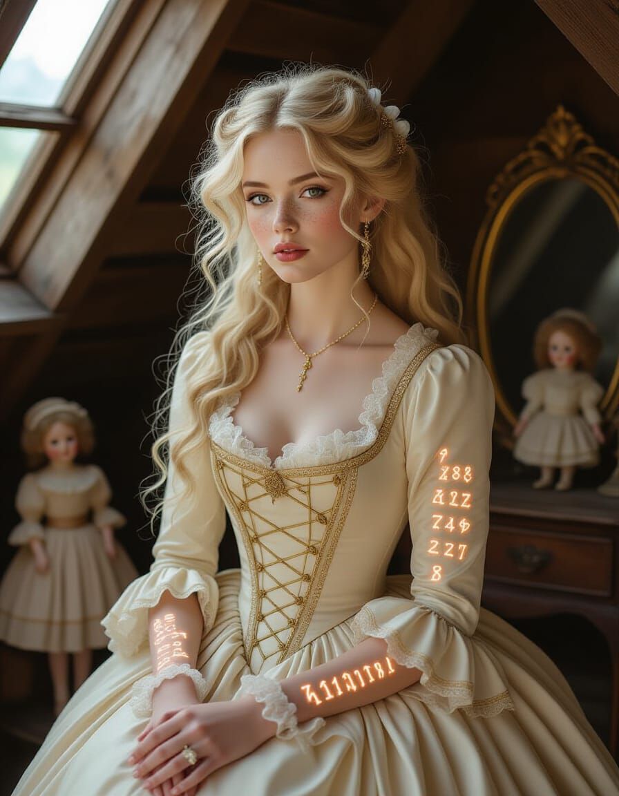 Ethereal Woman in Haunted Attic with Mystical Horror Aesthet...