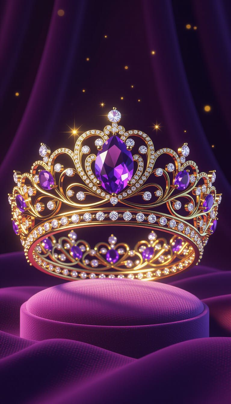 Pixar Style Princess Crown: Gold & Amethyst Gemstone