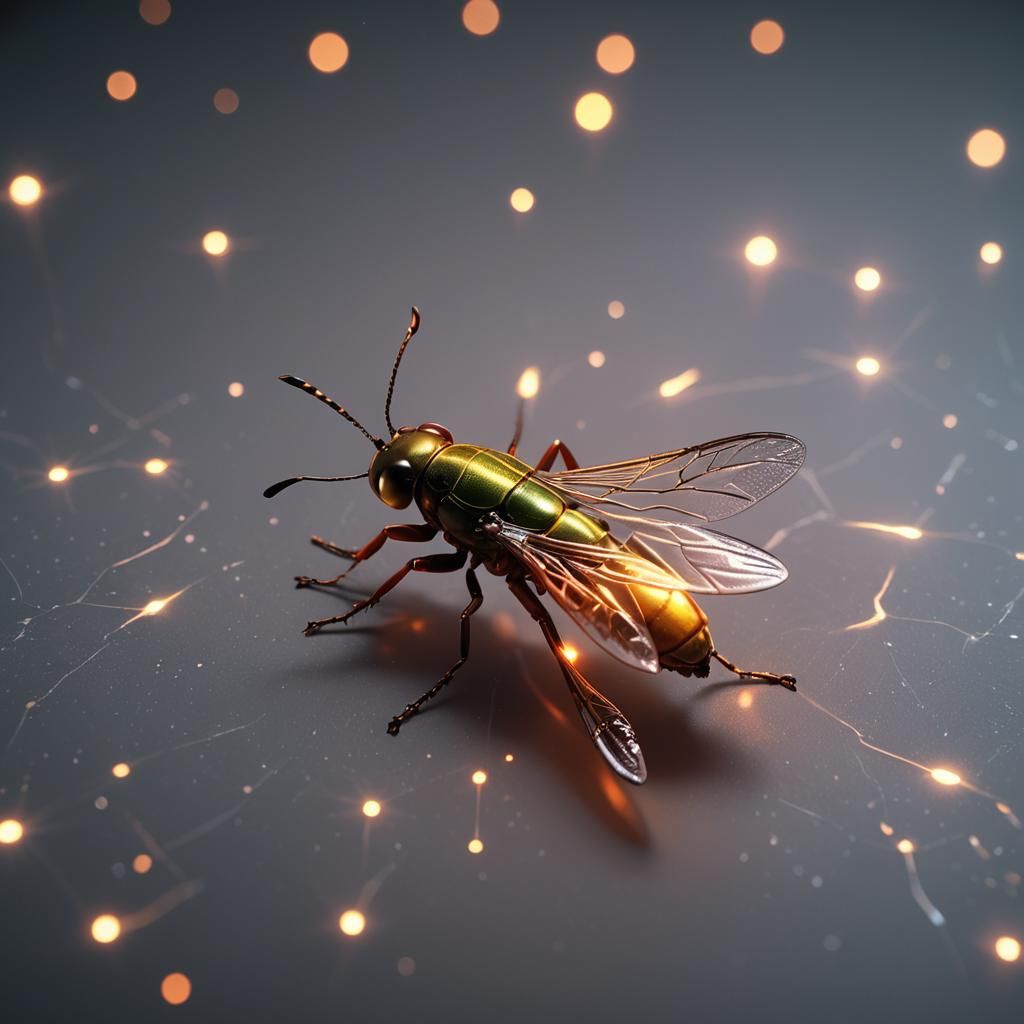Detailed Macro Photo of a Neon-Lit Firefly