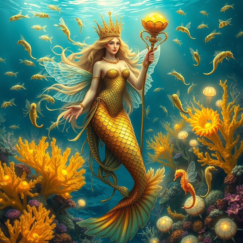 Bee-Mermaid Queen Reigns Over Honeycomb Coral Reef