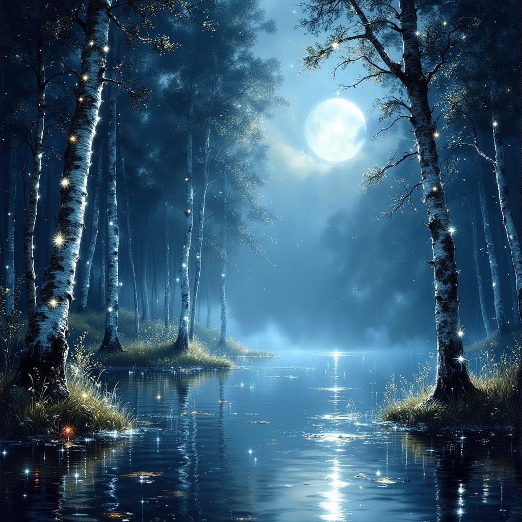 Mystical Forest Glade Under Ethereal Moonlight