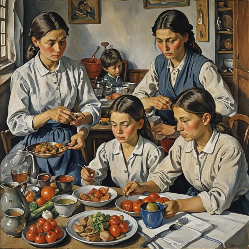 Family Lunch in a Realistic Style