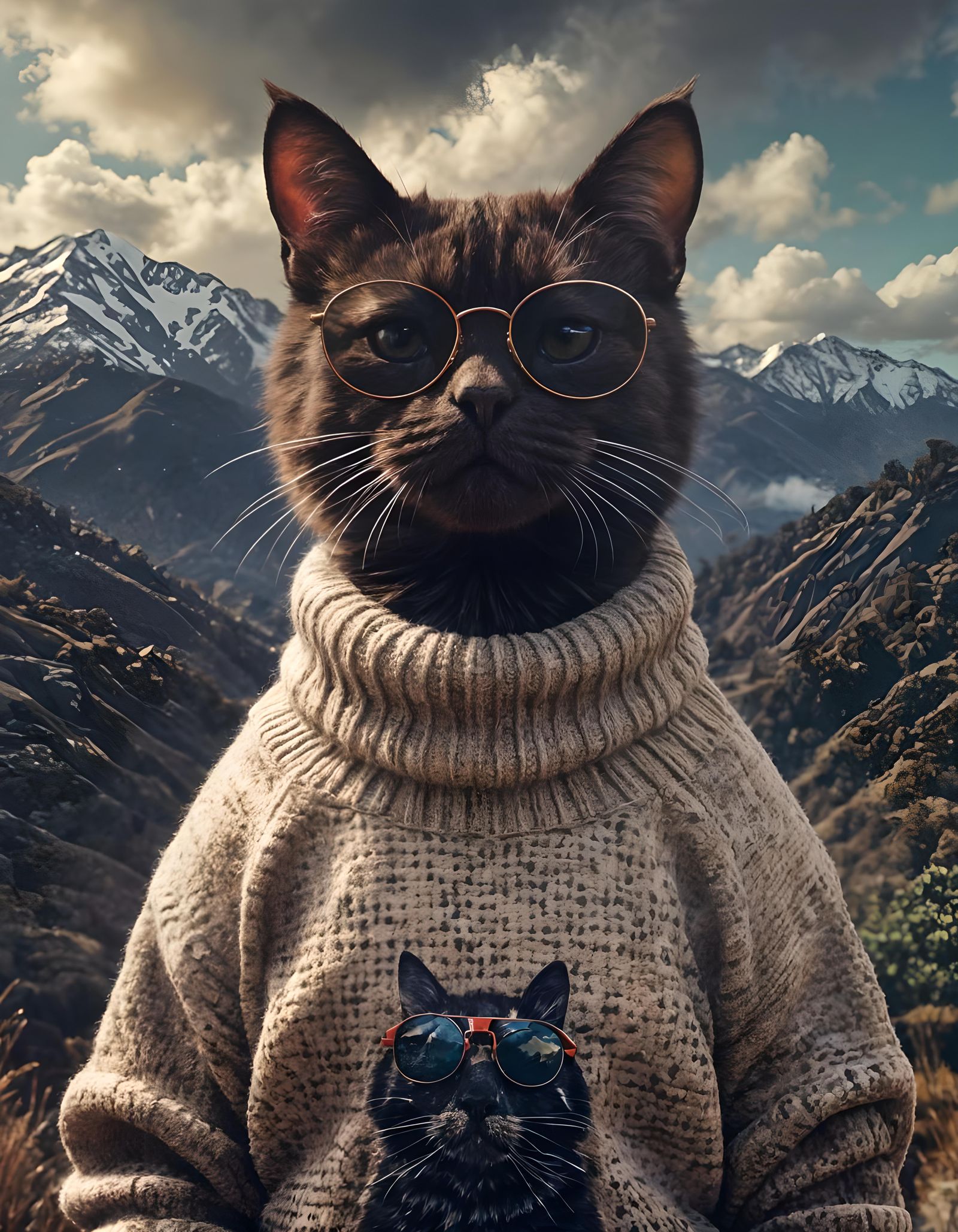 Cat in Sweater and Sunglasses, Photorealistic Style