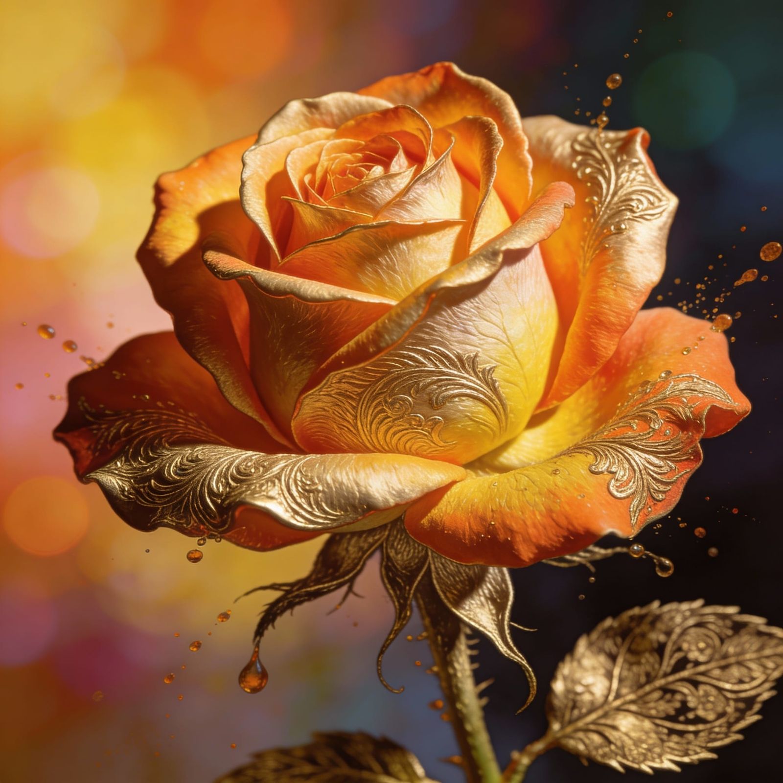 Engraved Rose with Dürer Detail in Soft Hues