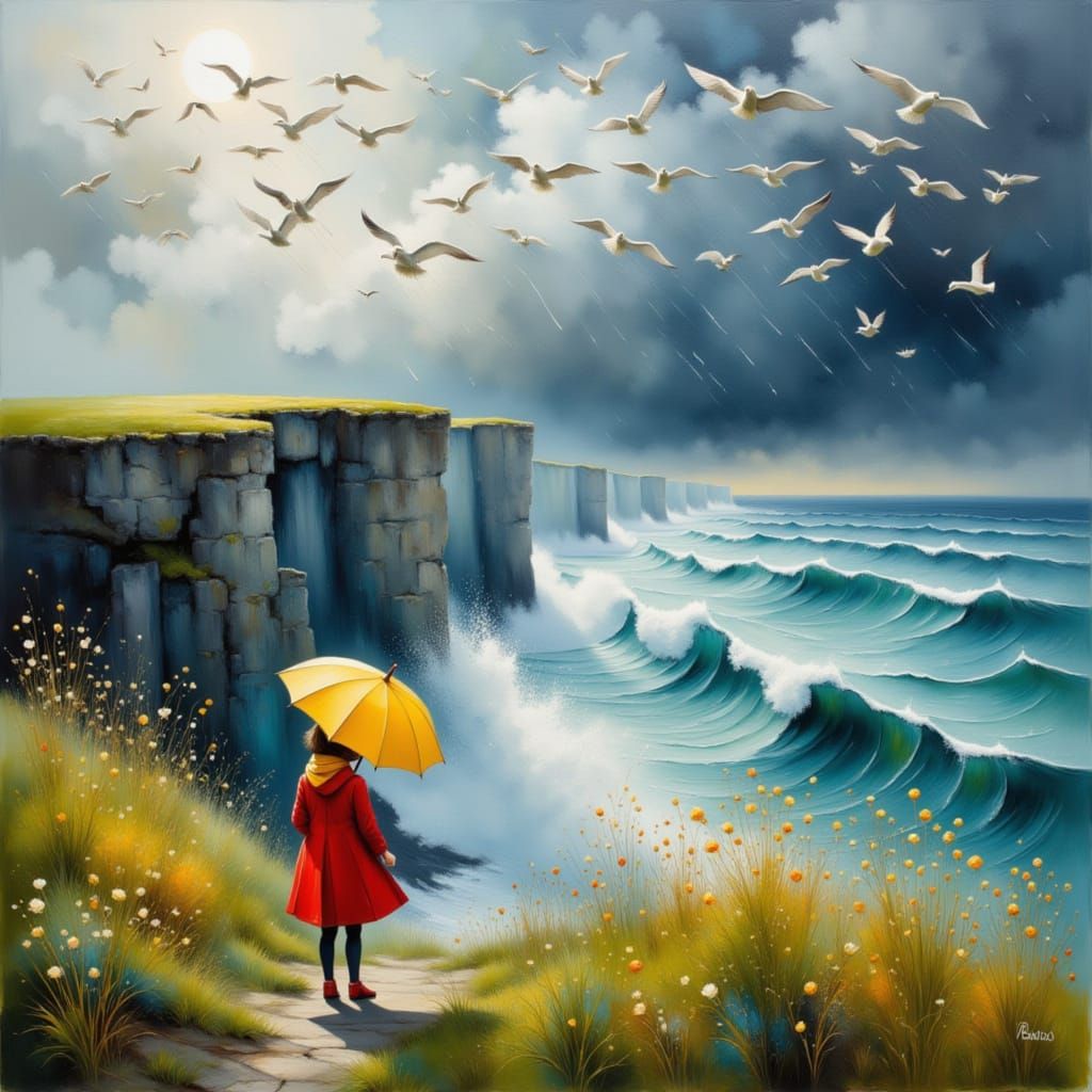 Belinda was mesmerized by the high waves crashing into the c...