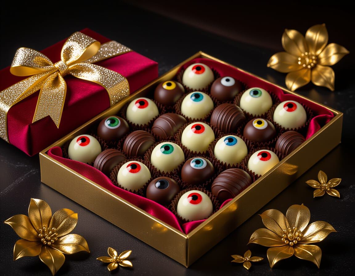 Decadent Chocolates with Eyeballs in Magical Realism Style