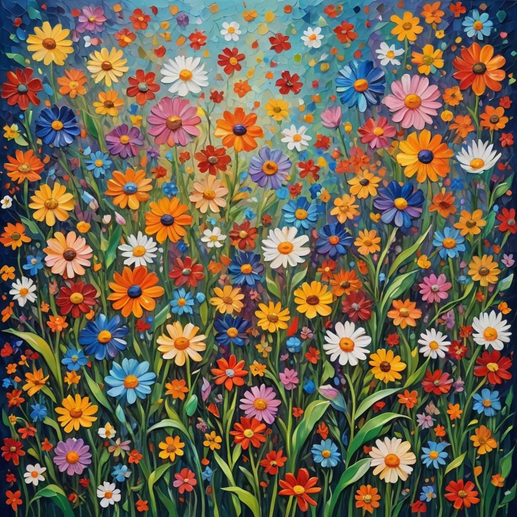 Colorful Universe with Flowers in Expressionist Style