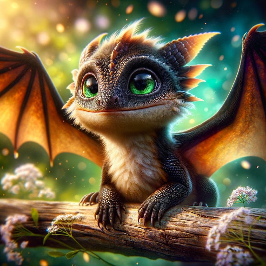Adorable little dragon, emerald eyes