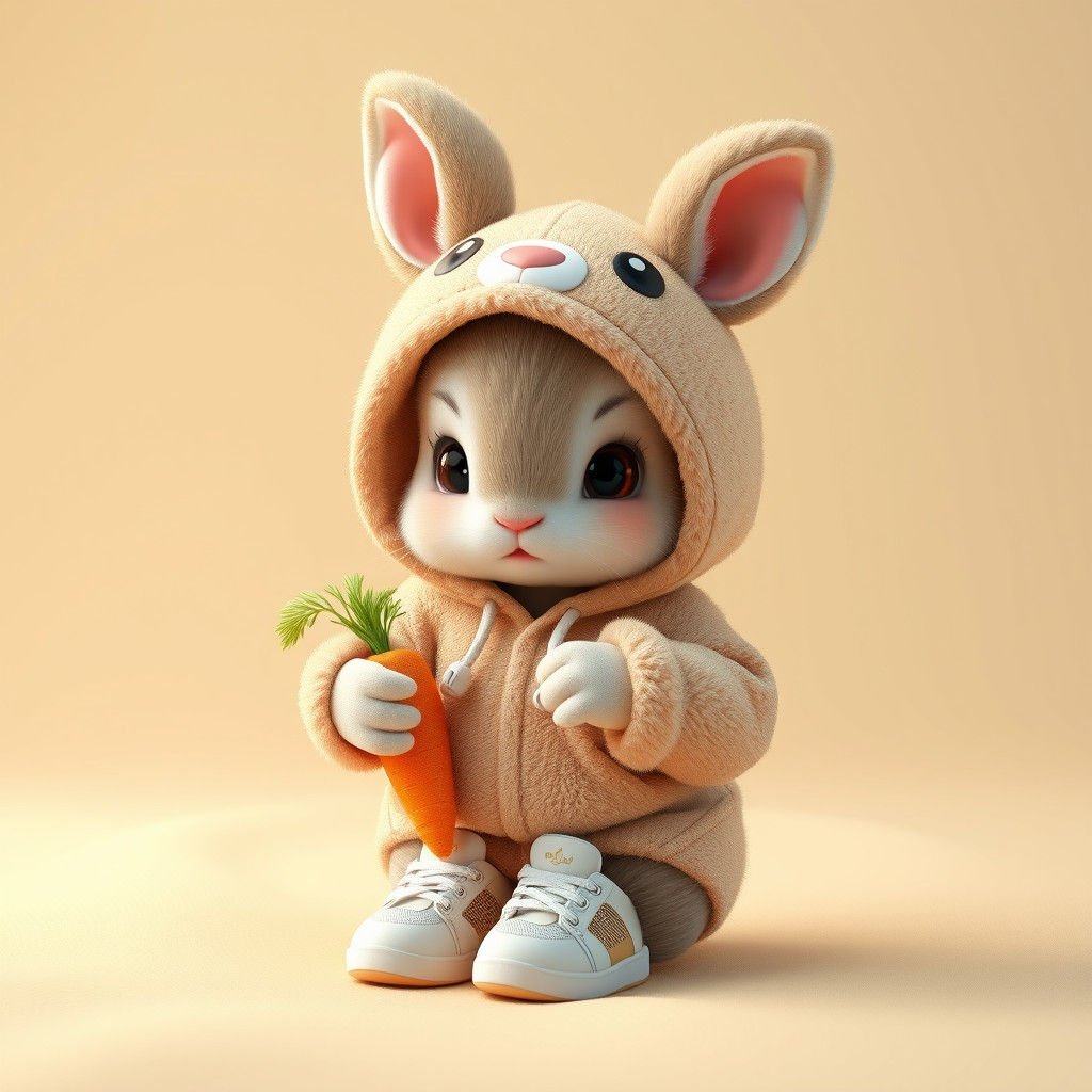 Adorable Bunny in Bear Hoodie: 3D Anime Art