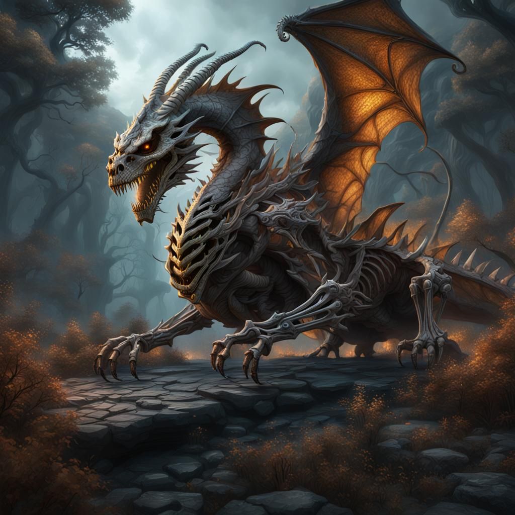 Fantastical Skeleton Dragon Concept Art