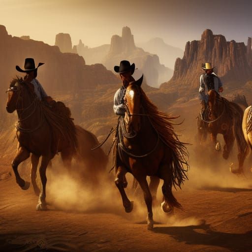 Wild West Cowboys in Detailed Matte Painting