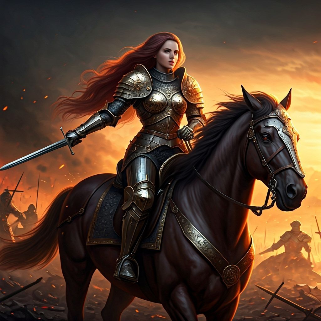 Lady Knight Charging on Battlefield in HDR