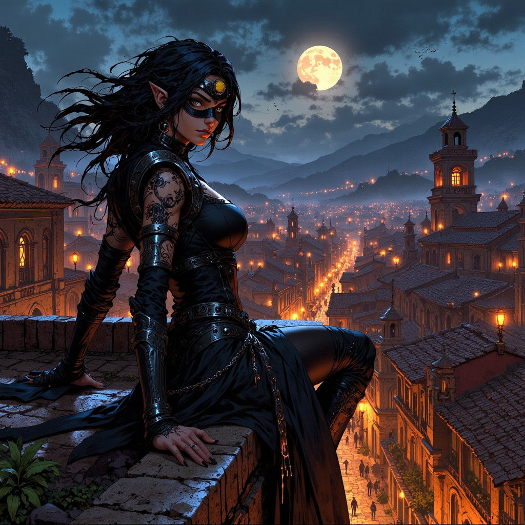 Rooftop Burglar in Quito: Fantasy Concept Art