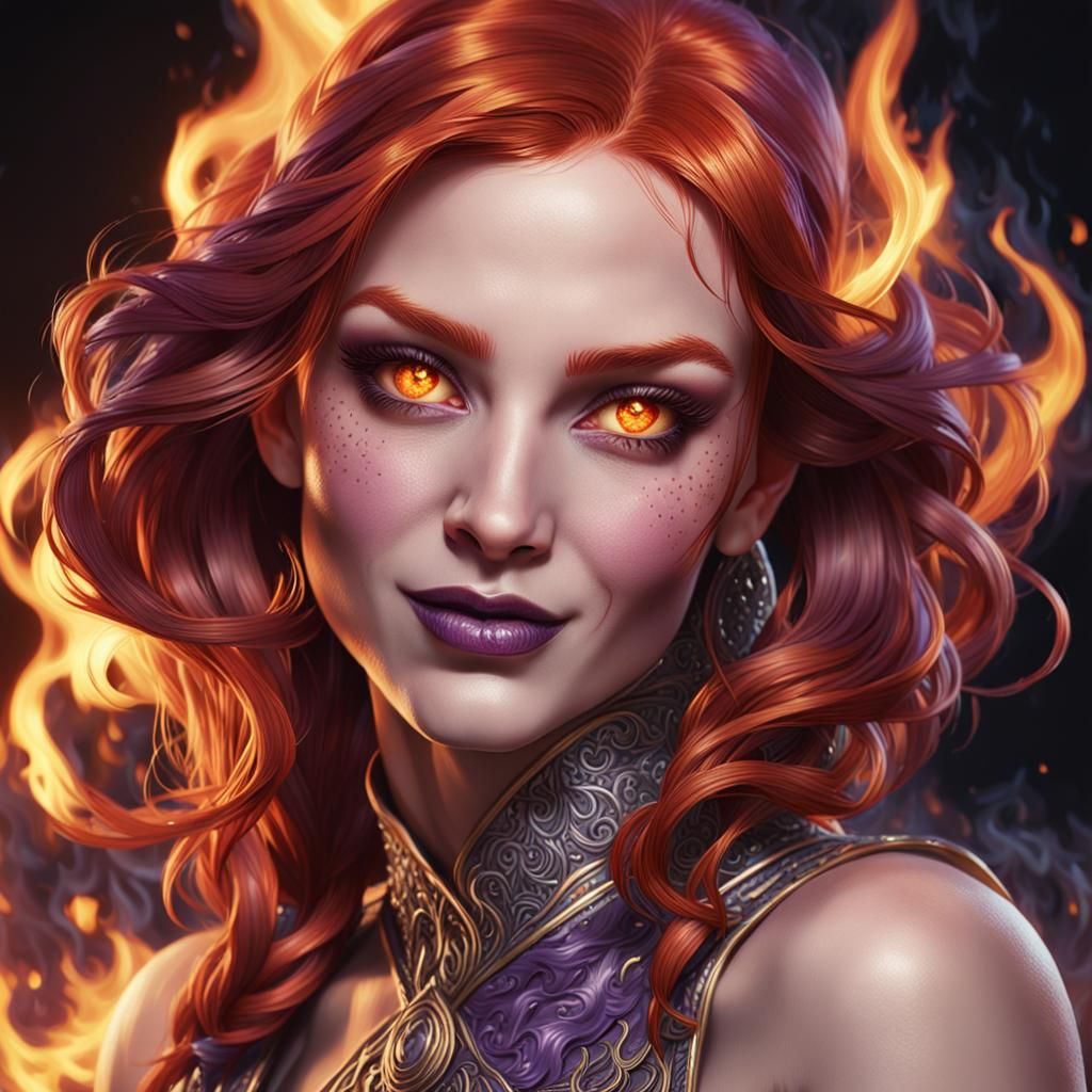 Seductive Lilith with Burning Hair, Artgerm Style