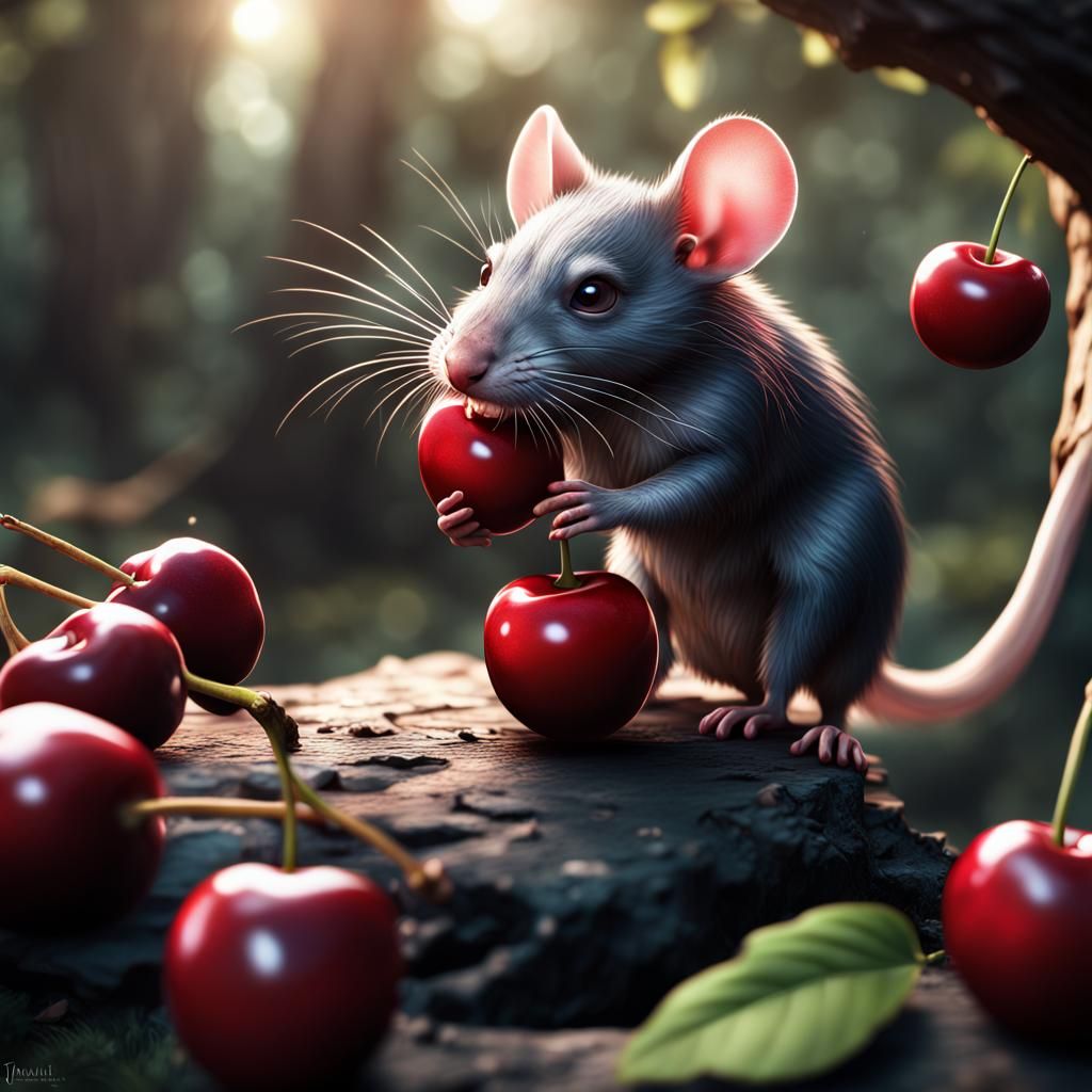 Rodent Bites Cherry: Detailed Matte Painting