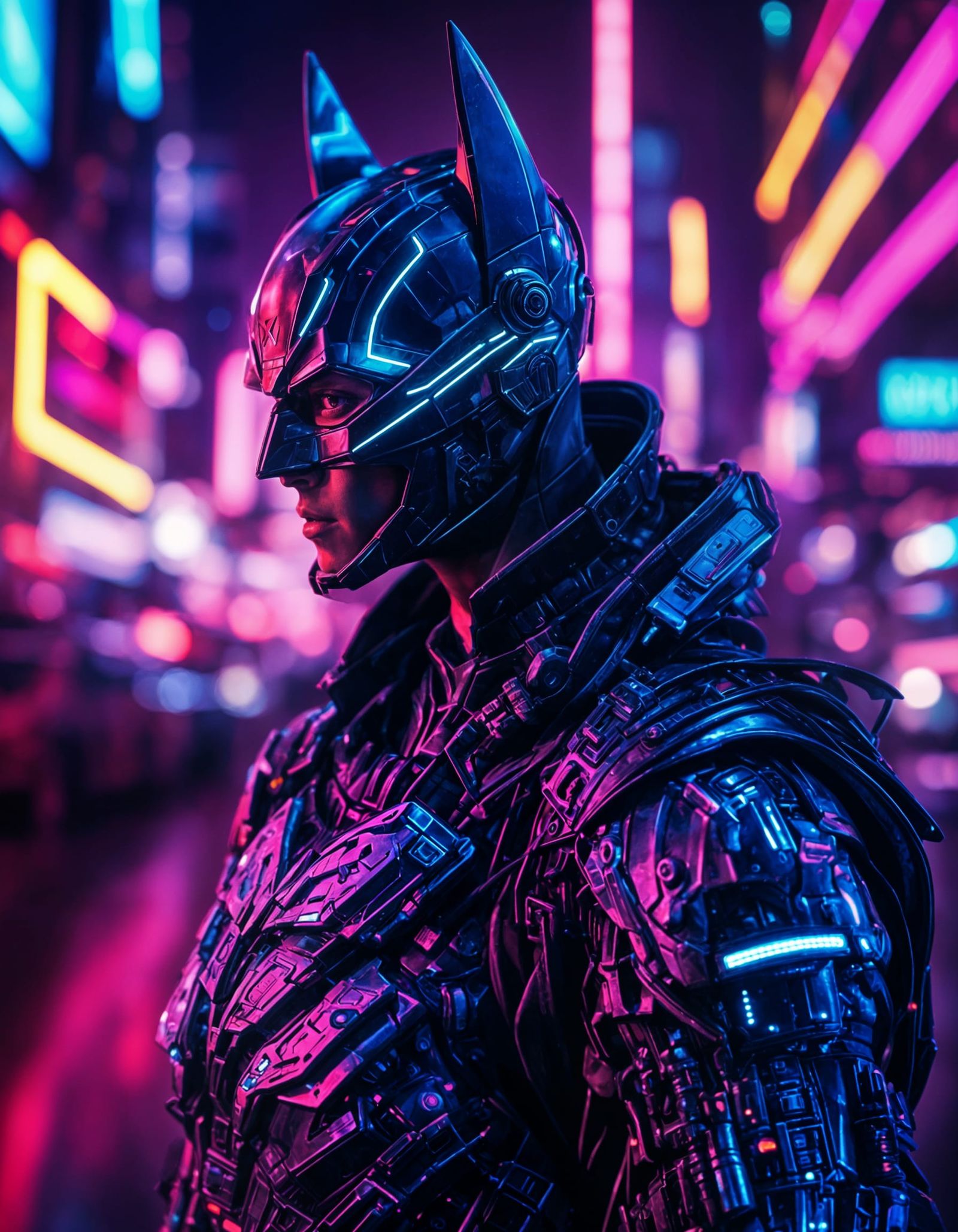 Cyberpunk Batman in Neon Armor