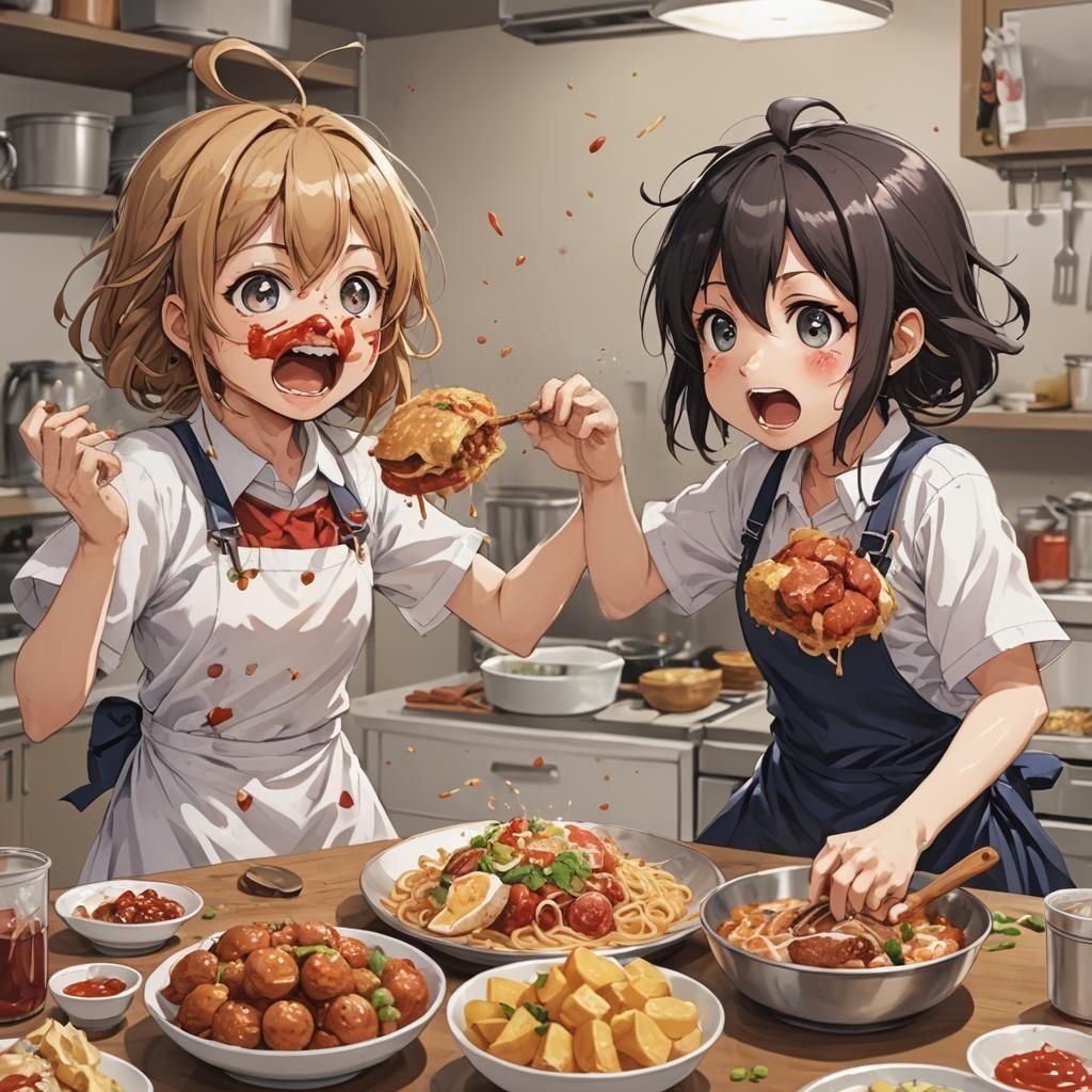 Anime Style Siblings Food Fight