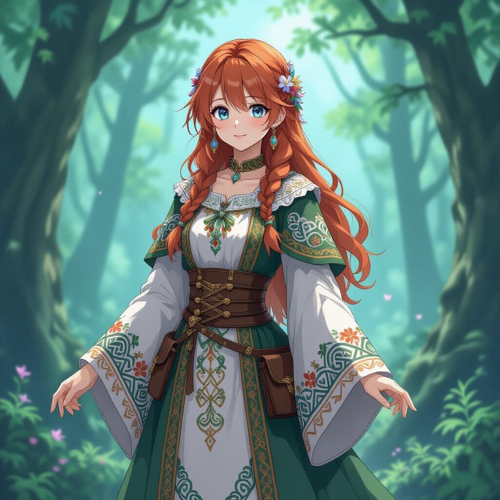 Anglo-Saxon Girl in Anime-Style Medieval Forest