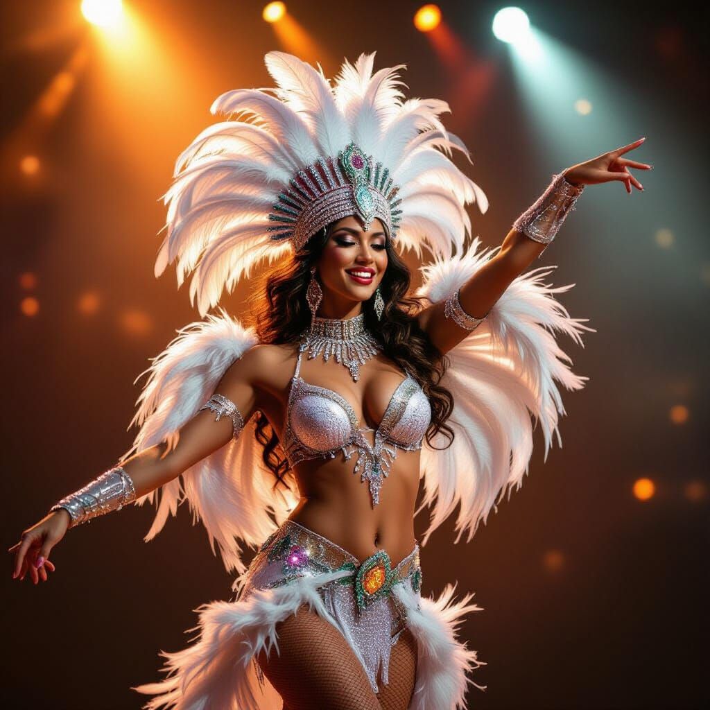 Cabaret Dancer in Sequins and Feathers, Digital Art