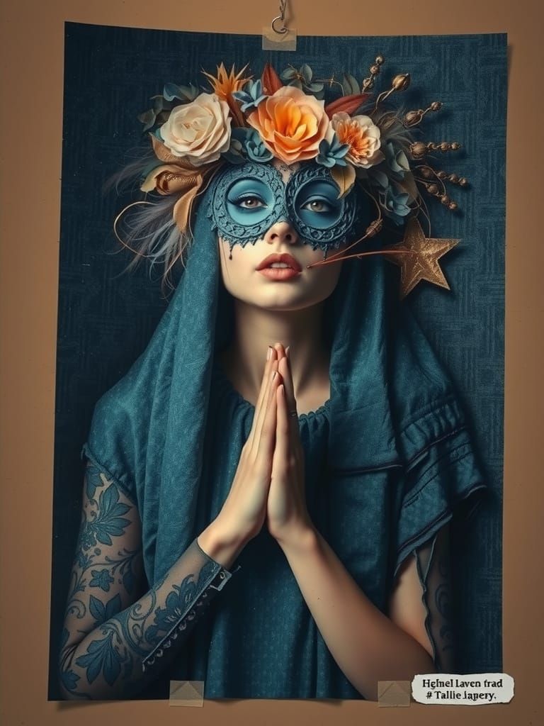 Vibrant Mixed Media Collage with Found Objects