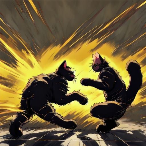 Epic Feline Clash in Vibrant Comic Book Style