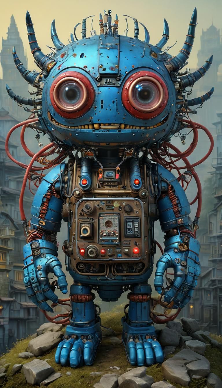 Cyberpunk Monster in Futuristic Digital Landscape