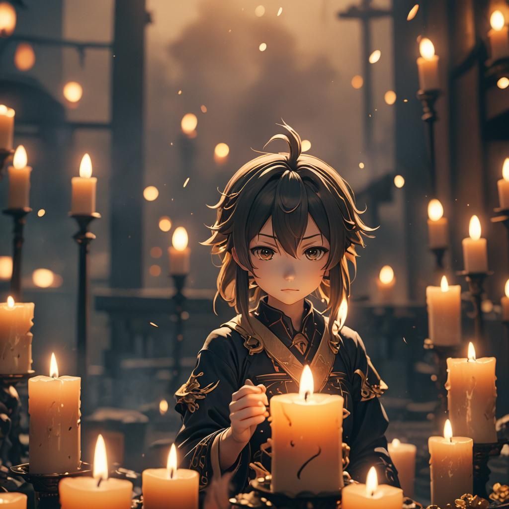 Anime Candle Flame in Hyper-Realistic Detail