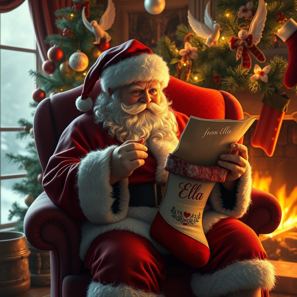 Santa Claus Surrounded by Whimsical Holiday Magic