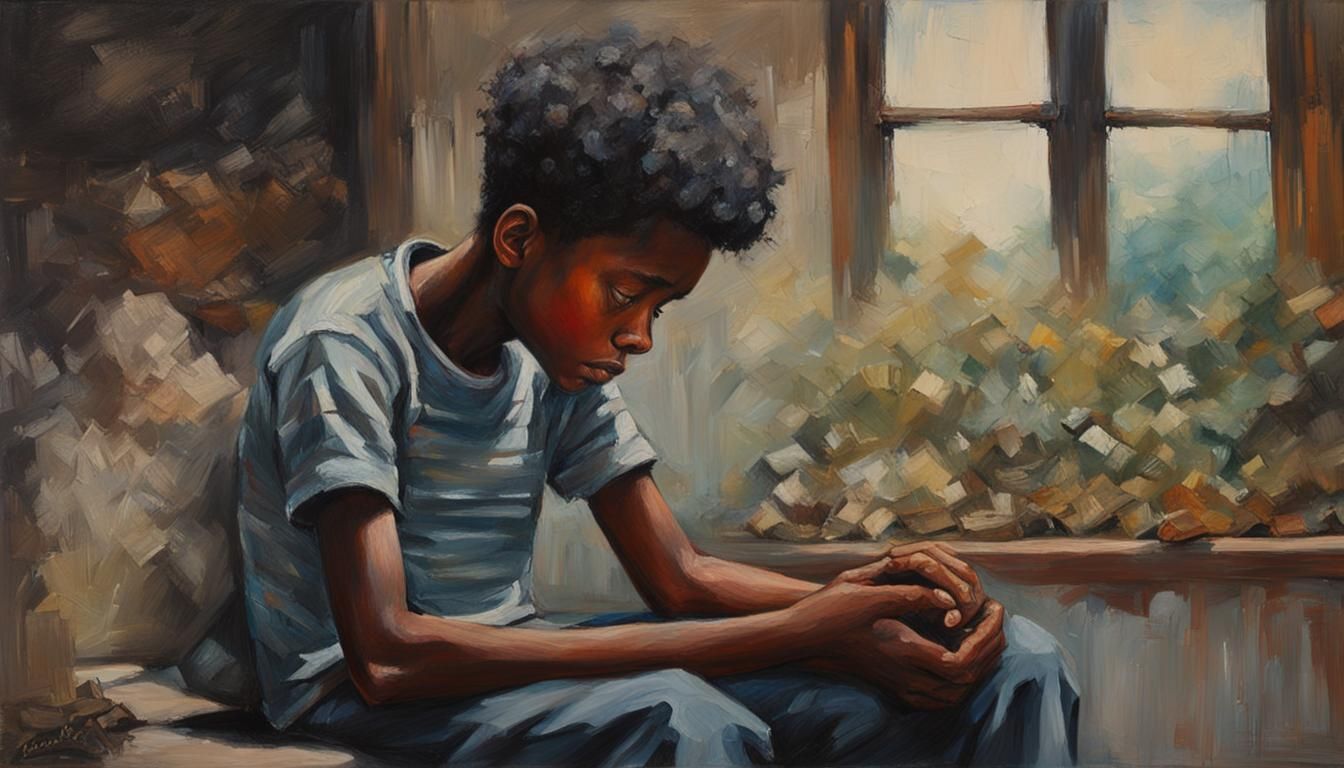 British Boy Mourning Loss in Studio Ghibli Style