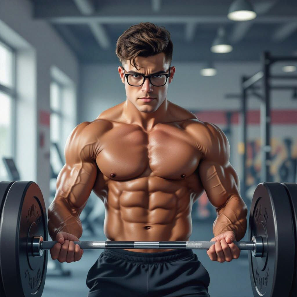 Muscular Man Working Out at the Gym