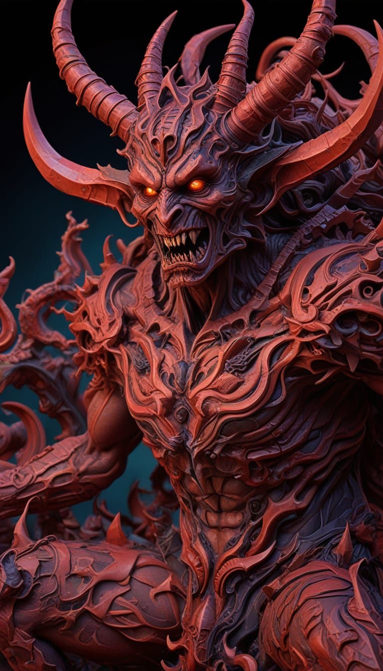 Demonic Figures in Crimson Dusk, Maximalist Collage