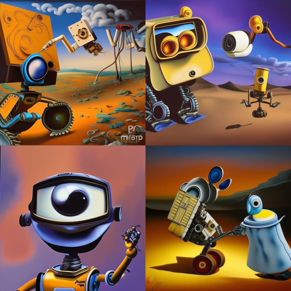 Wall-E Robot Painted by Salvador Dali in Surrealism Style