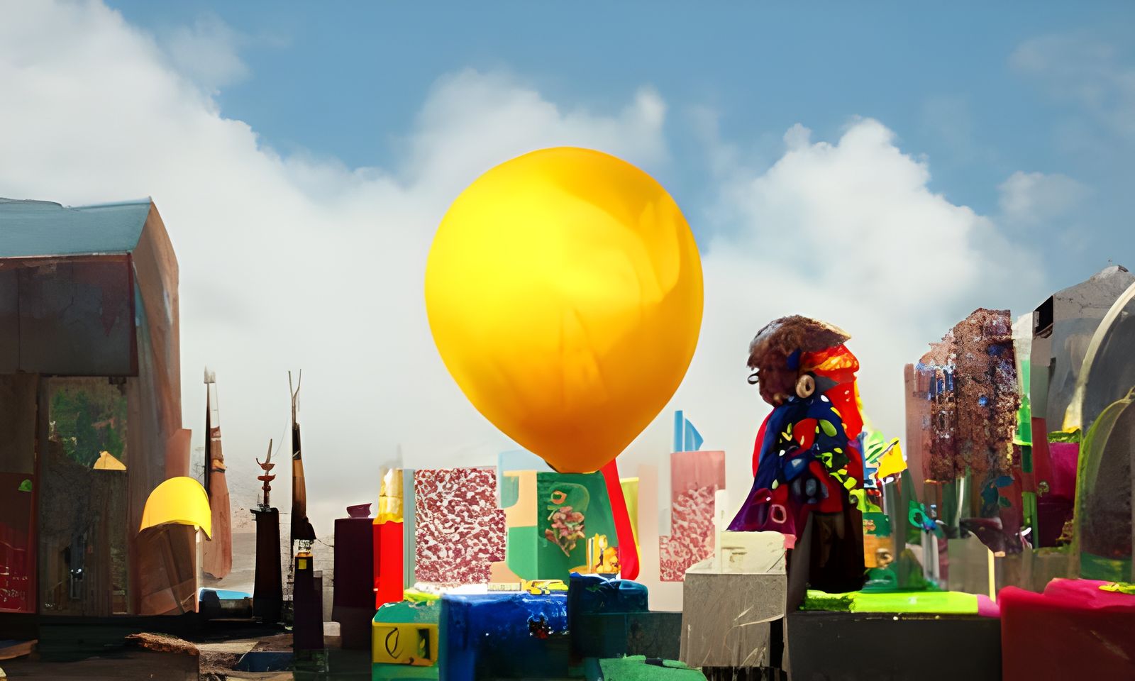 Girl with Balloon in Cubic City, Klimt Style