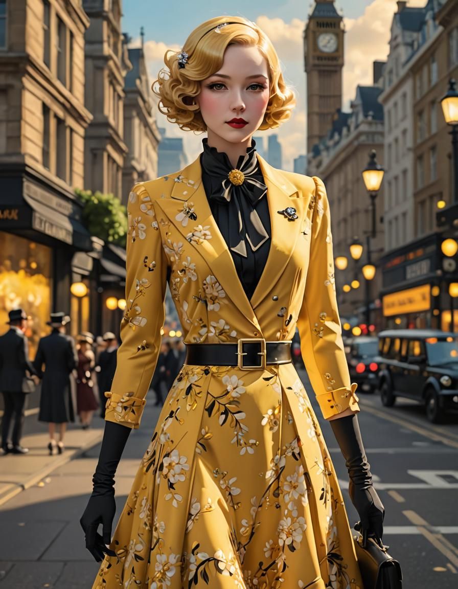 Elegant 1930s Yellow Suit in Anime Style