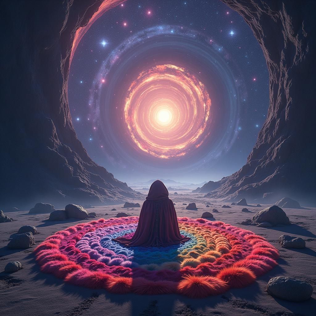 Rainbow Rug Floats Through Dreamlike Space