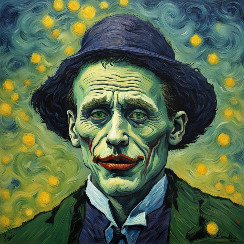 Joker Portrait in Rainy Van Gogh Style