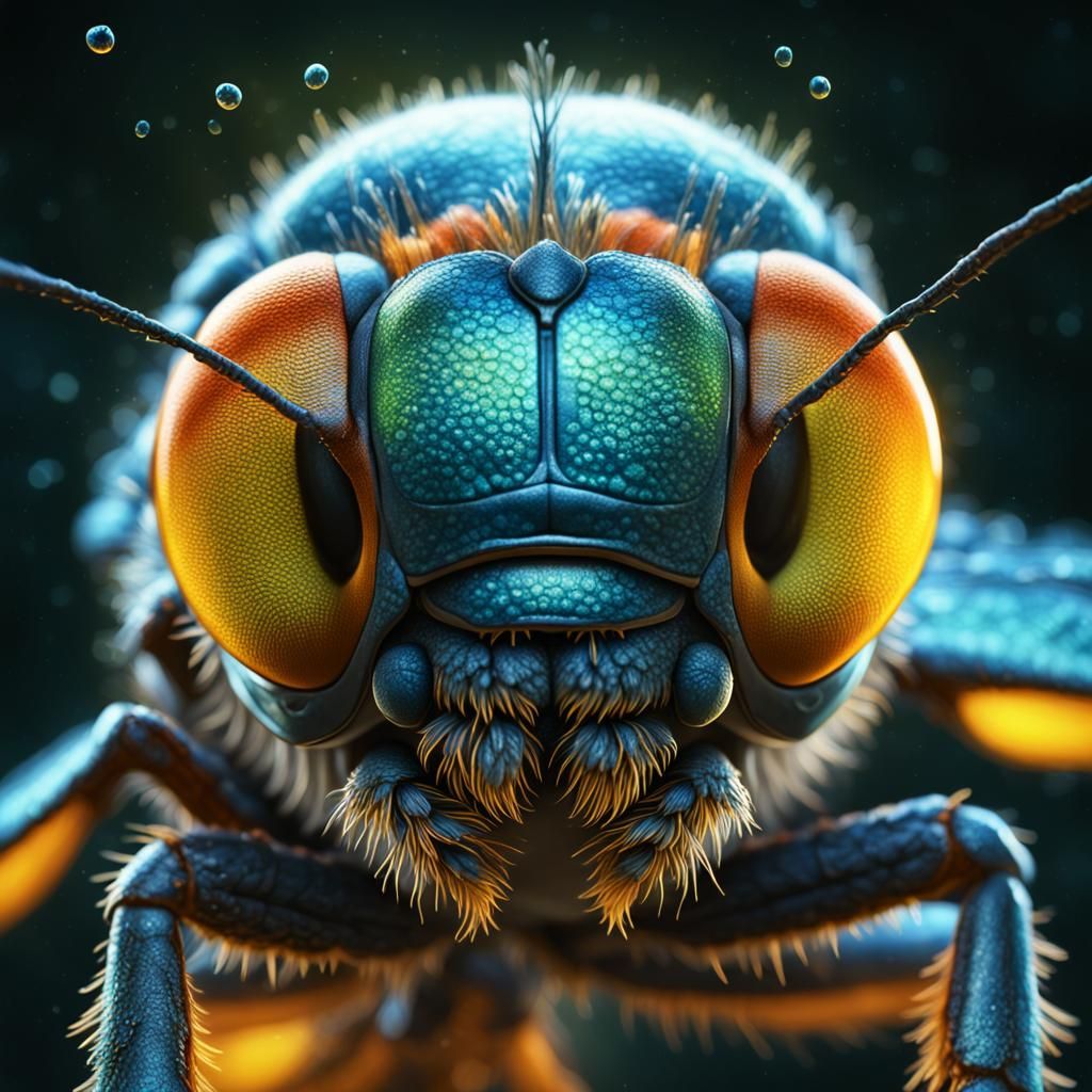 face of a firefly seen from a microscope