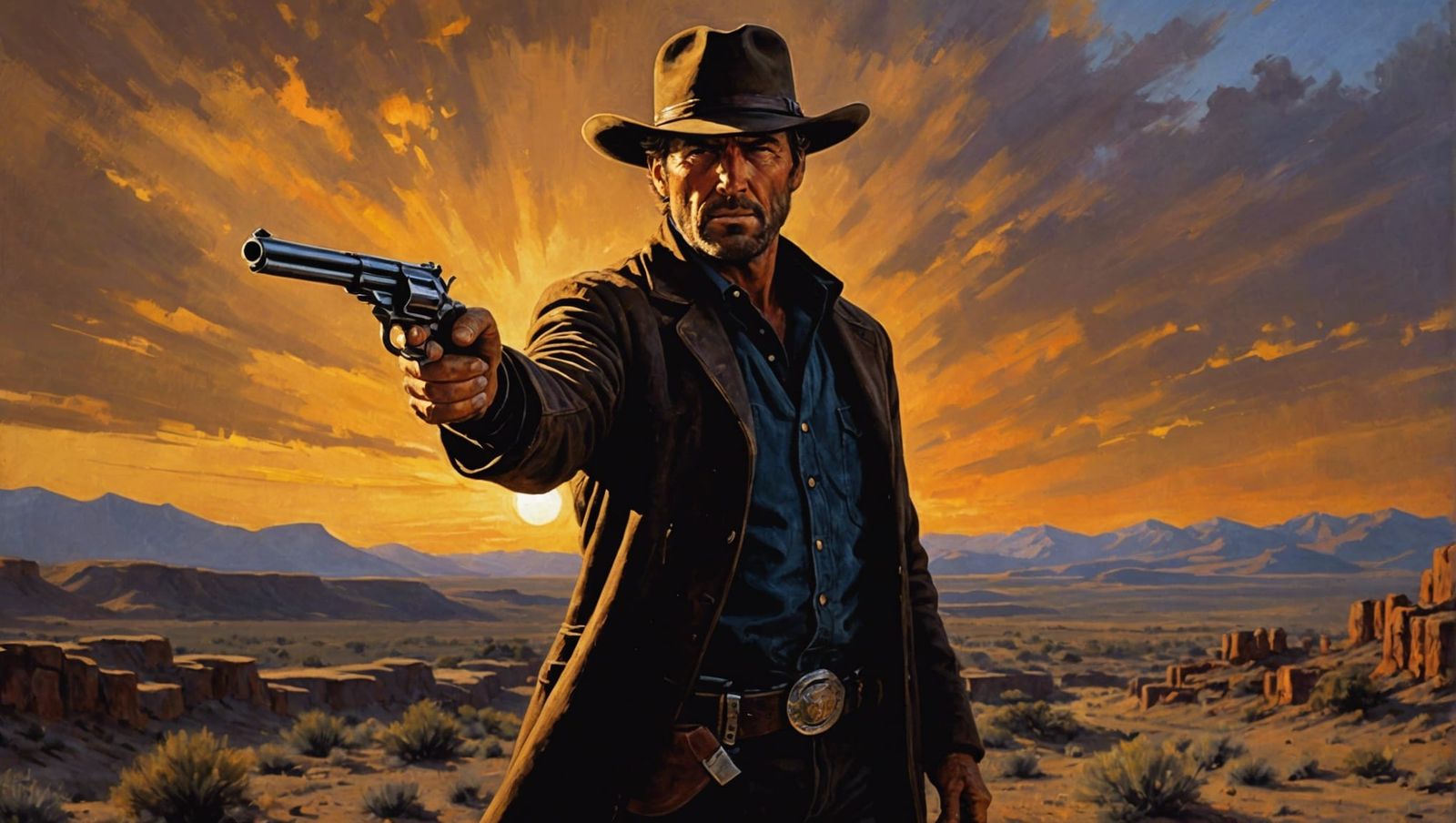 Western Gunslinger in Sfumato Chiaroscuro Style