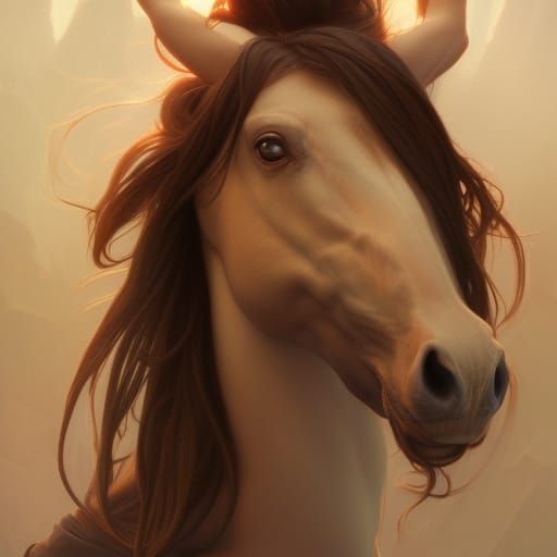 Centaur Girl Portrait in Hyperdetailed Digital Art Style