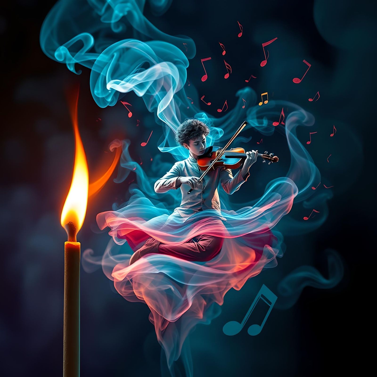 Ethereal Smoke Violinist in a Fantasy Digital Painting