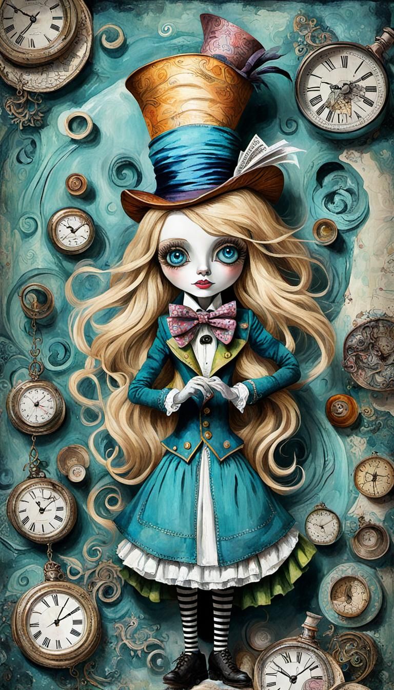 Whimsical Mad Hatter in Wonderland, Abstract Art