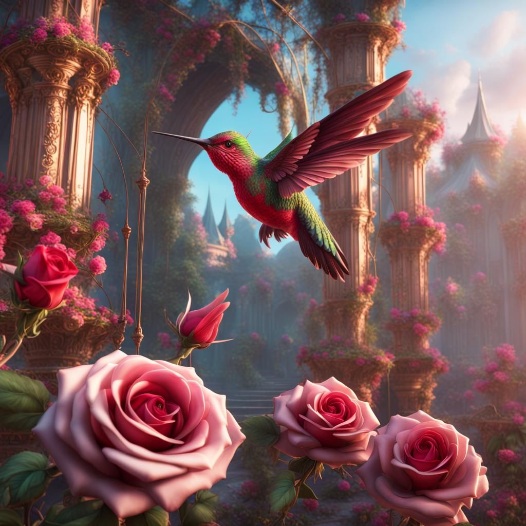 Hummingbird in Rose Palace: Fantasy Concept Art