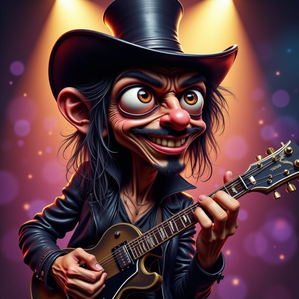 Slash Guitar Solo in Caricature Style